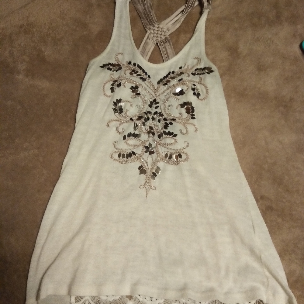 Miss Me Cream Embellished Back-Braid Tank